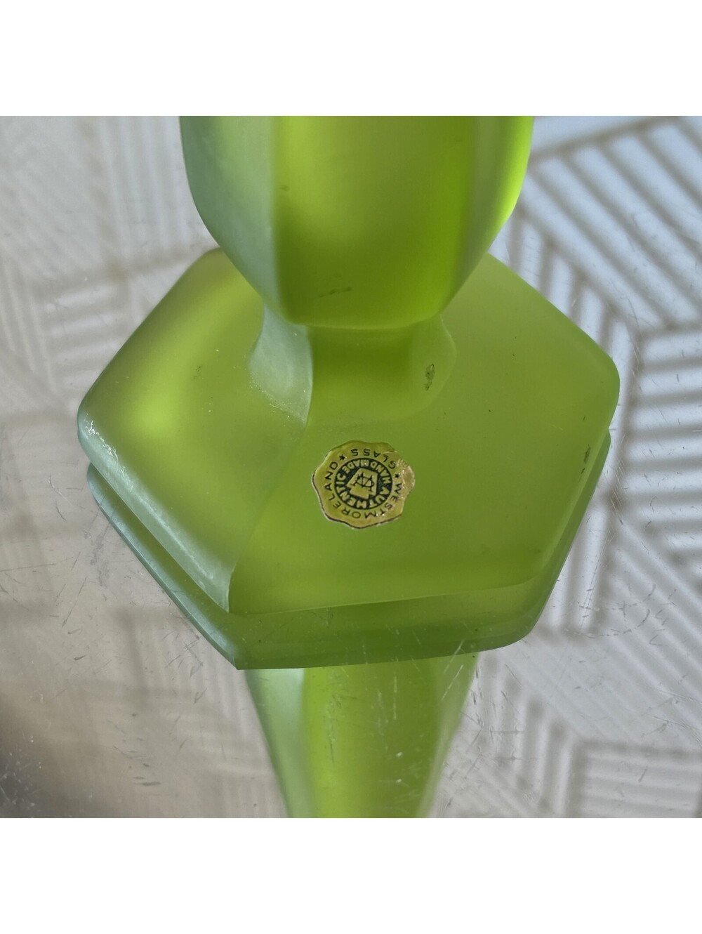 Vintage Westmoreland Collectible Frosted Green Satin Swung Stretch Bud Vase 9" - Picture 9 of 10